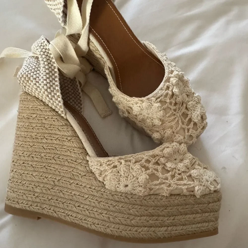 Polo Ralph Lauren Cream Macrame Wedge Espadrille